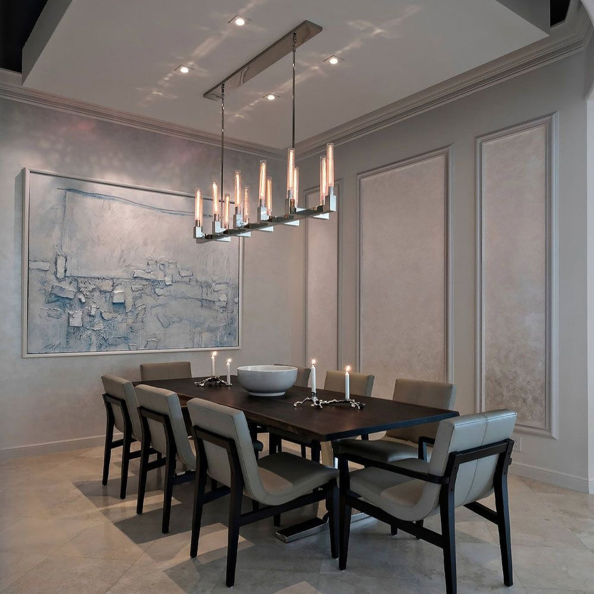 Althene 67 Inch Fluted Glass Linear Candle Chandelier