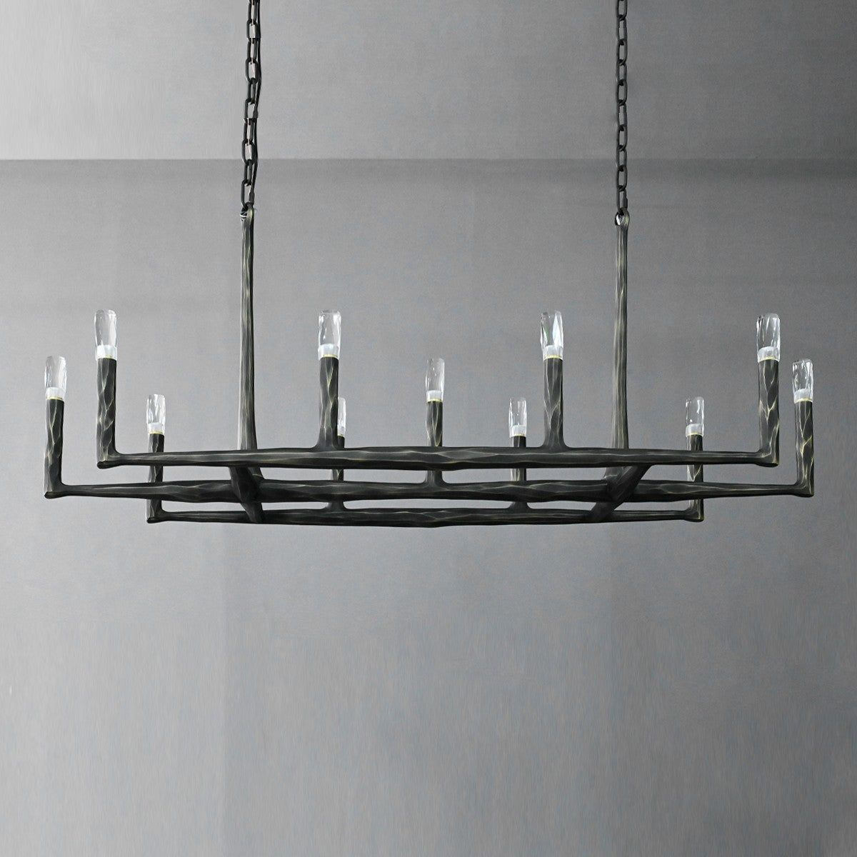 Aurevon 54 Inch Forged Candlestick Linear Chandelier