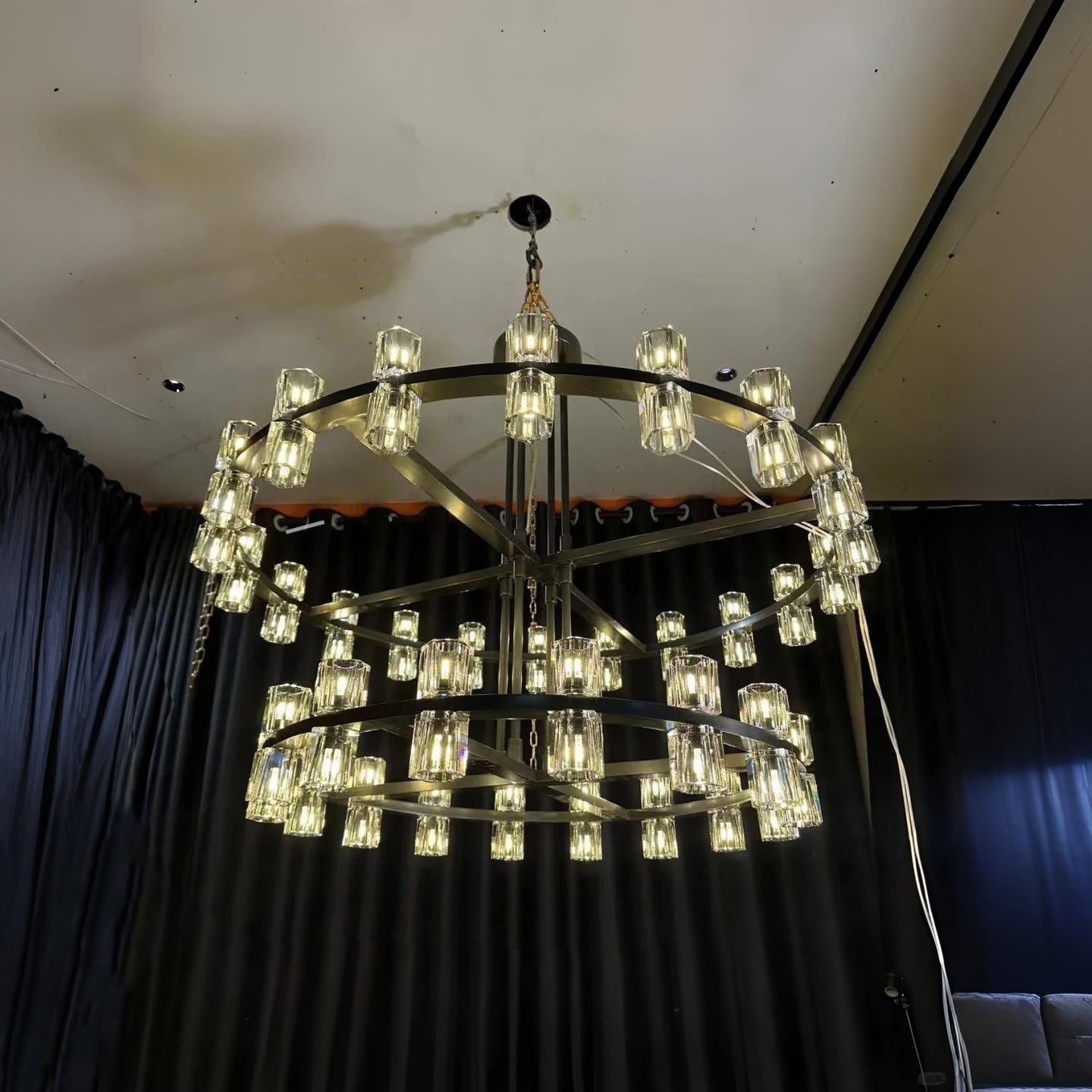 Corvian 48 Inch Two-Tier Modern Crystal Wheel Chandelier