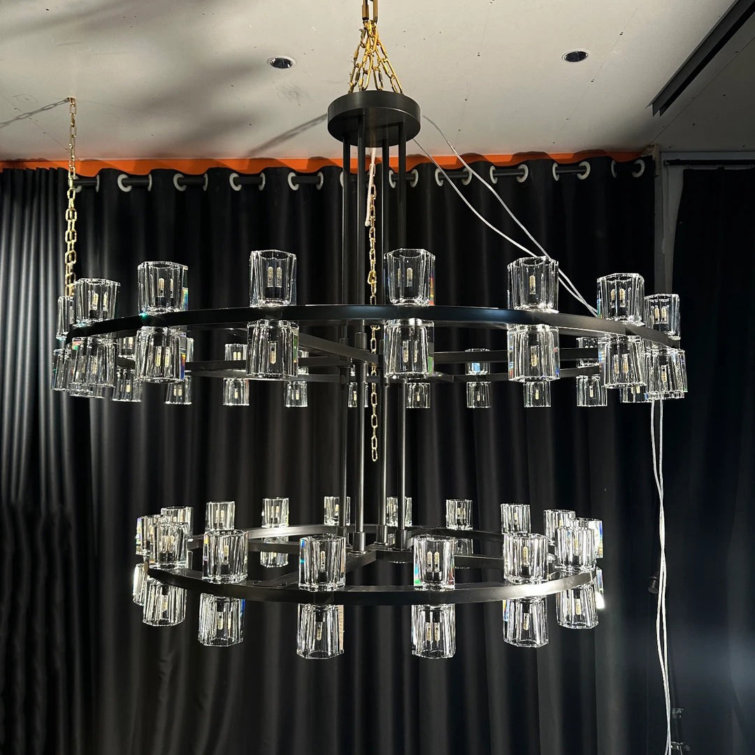 Corvian 48 Inch Two-Tier Modern Crystal Wheel Chandelier