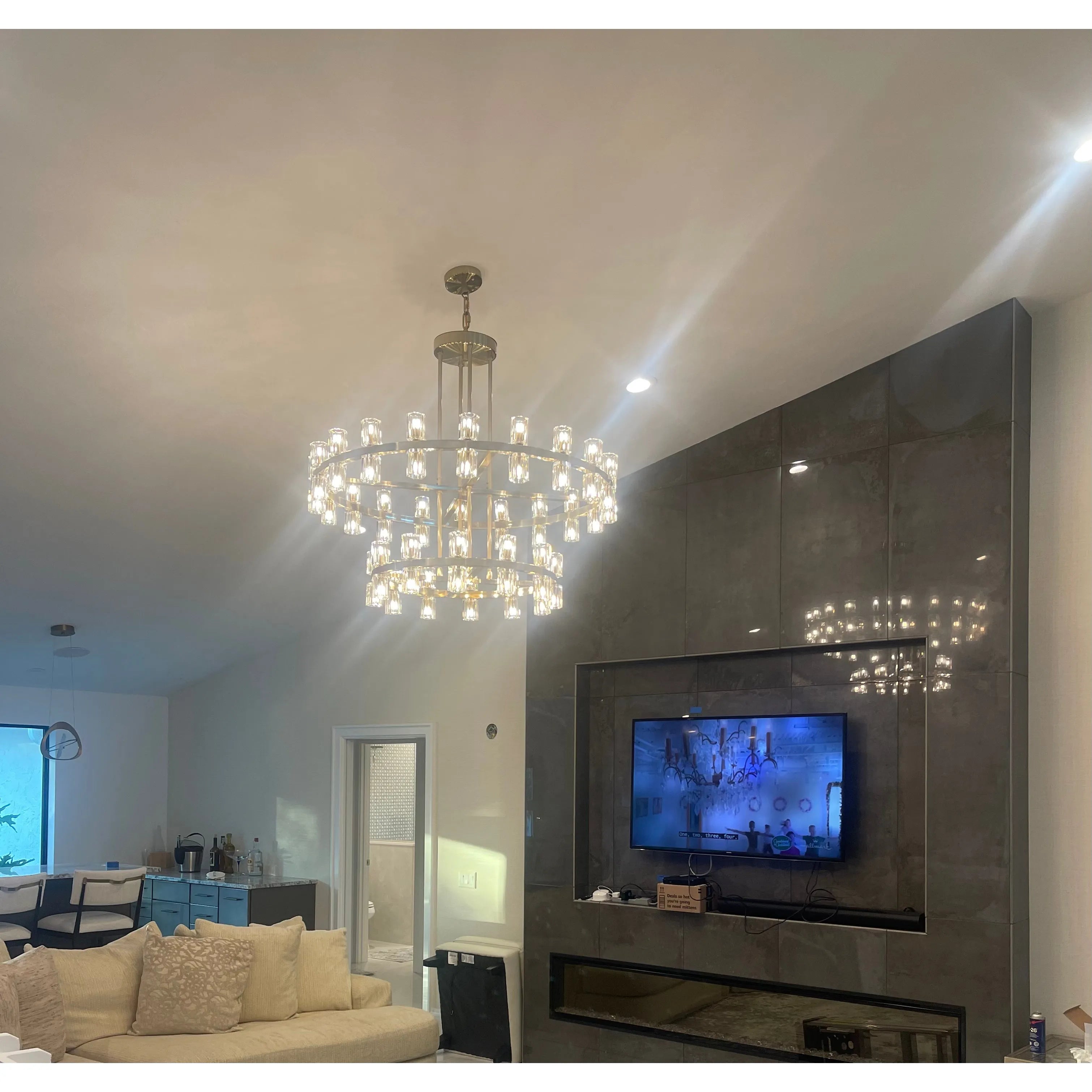 Corvian 48 Inch Two-Tier Modern Crystal Wheel Chandelier
