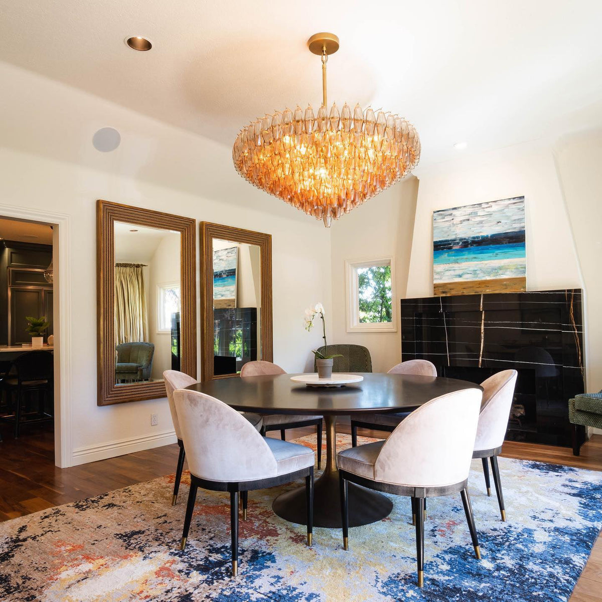 Chara 46" Amber Murano Glass Tiered Chandelier