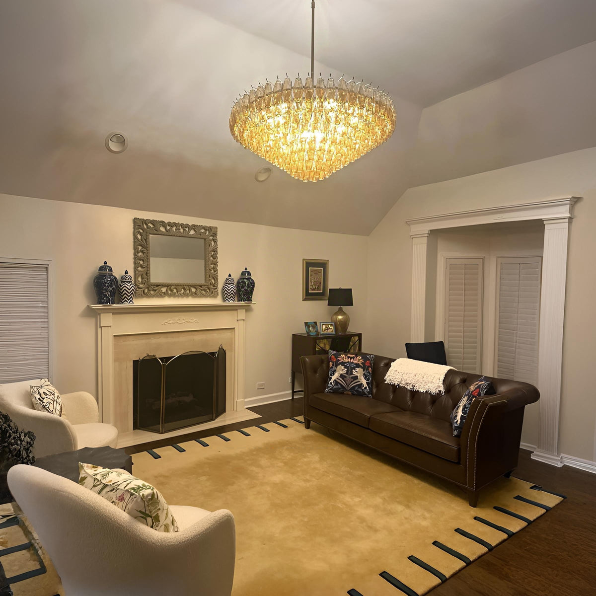 Chara 46" Amber Murano Glass Tiered Chandelier