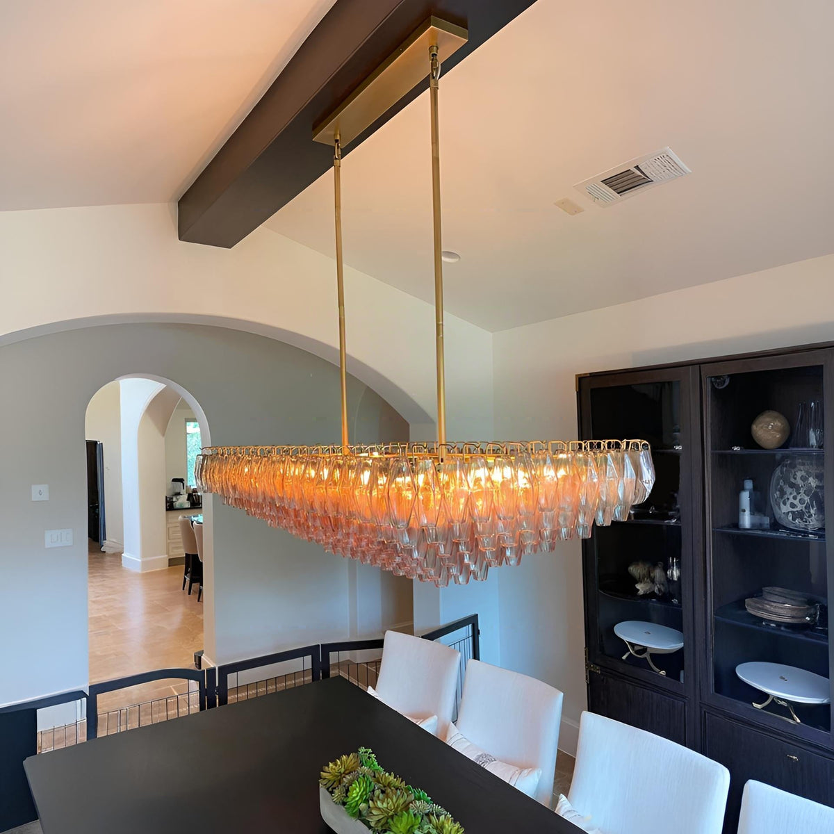 Chara 54" Amber Murano Glass Rectangular Tiered Chandelier