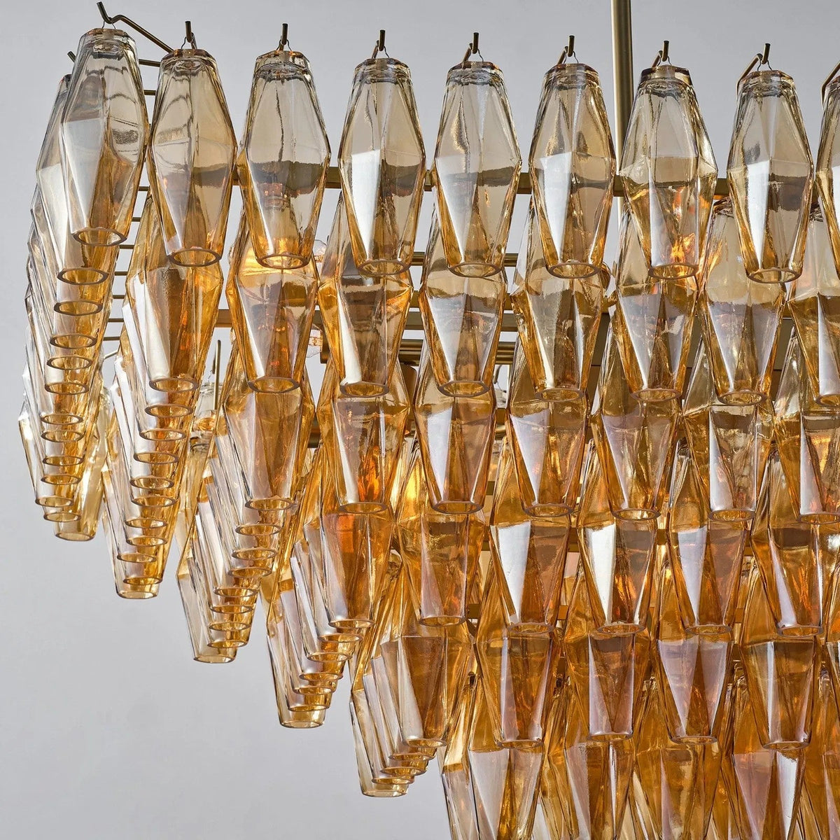 Chara 54" Amber Murano Glass Rectangular Tiered Chandelier