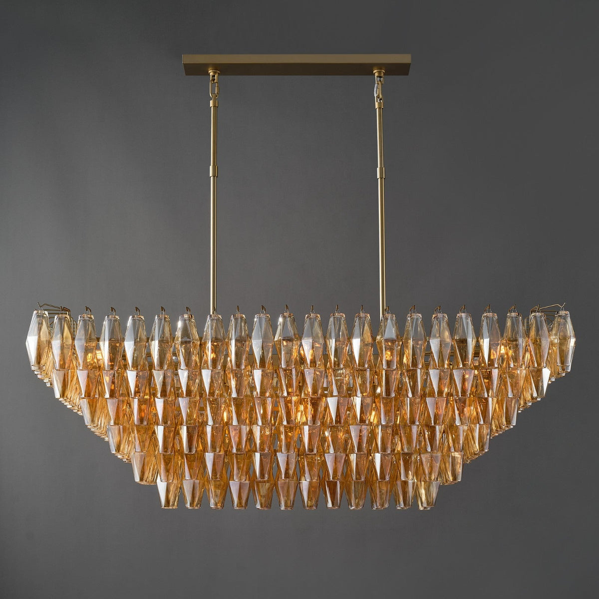 Chara 54" Amber Murano Glass Rectangular Tiered Chandelier