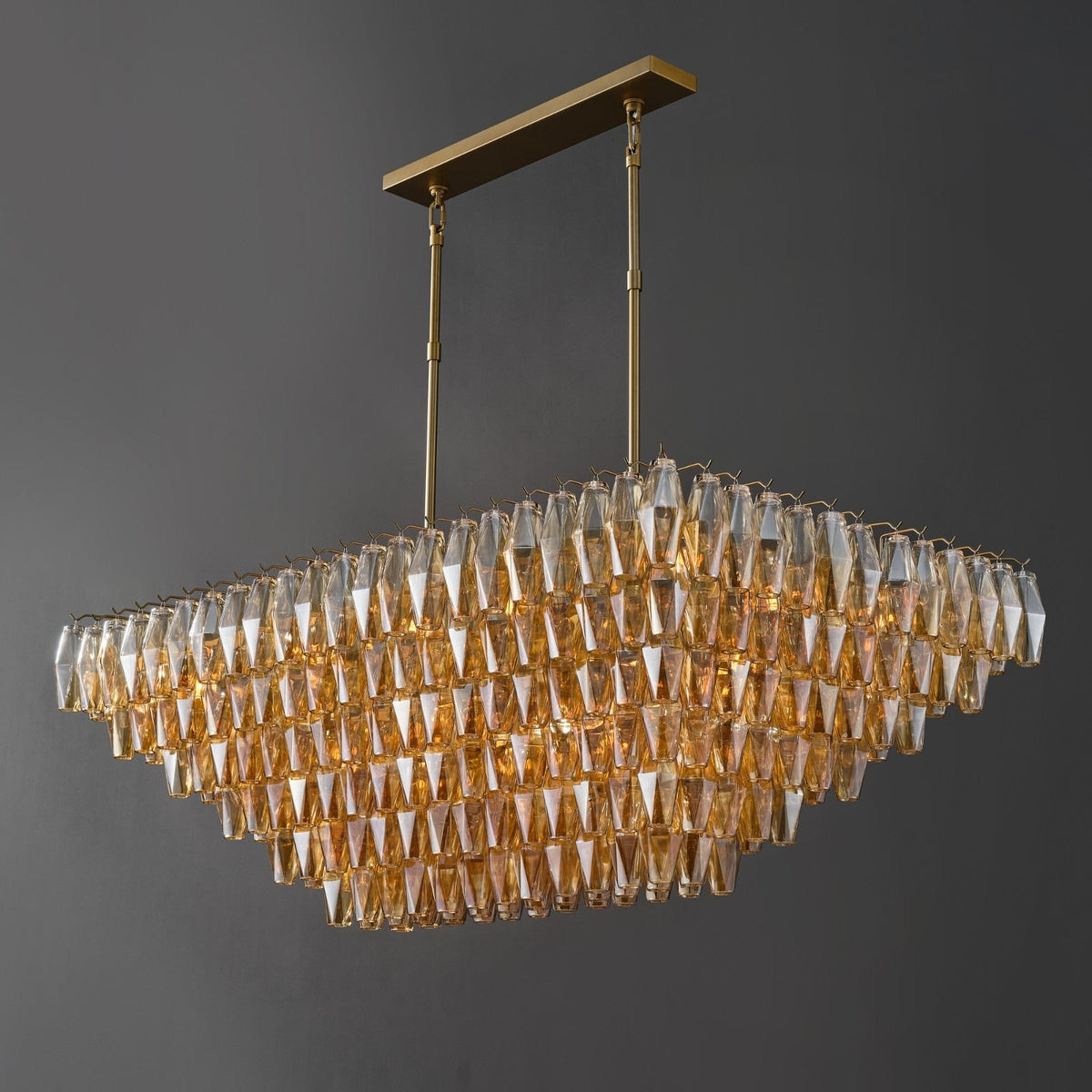 Chara 54" Amber Murano Glass Rectangular Tiered Chandelier
