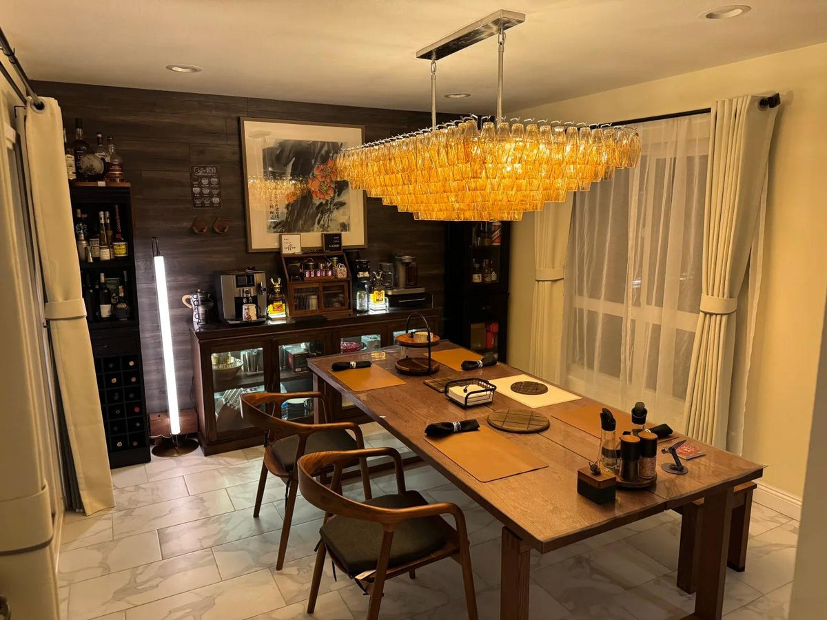 Chara 54" Amber Murano Glass Rectangular Tiered Chandelier
