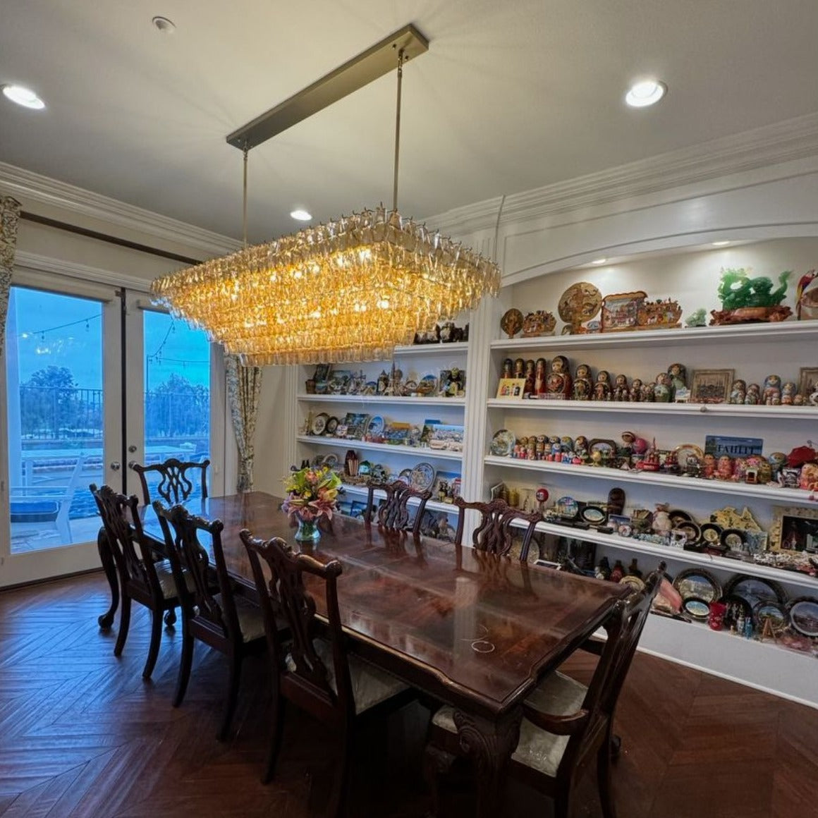 Chara 54" Amber Murano Glass Rectangular Tiered Chandelier