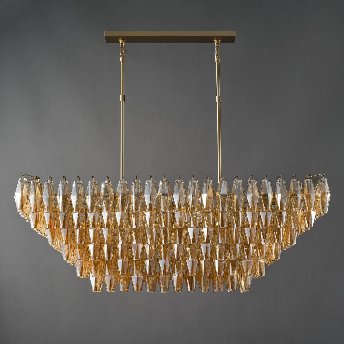 Chara 54" Amber Murano Glass Rectangular Tiered Chandelier