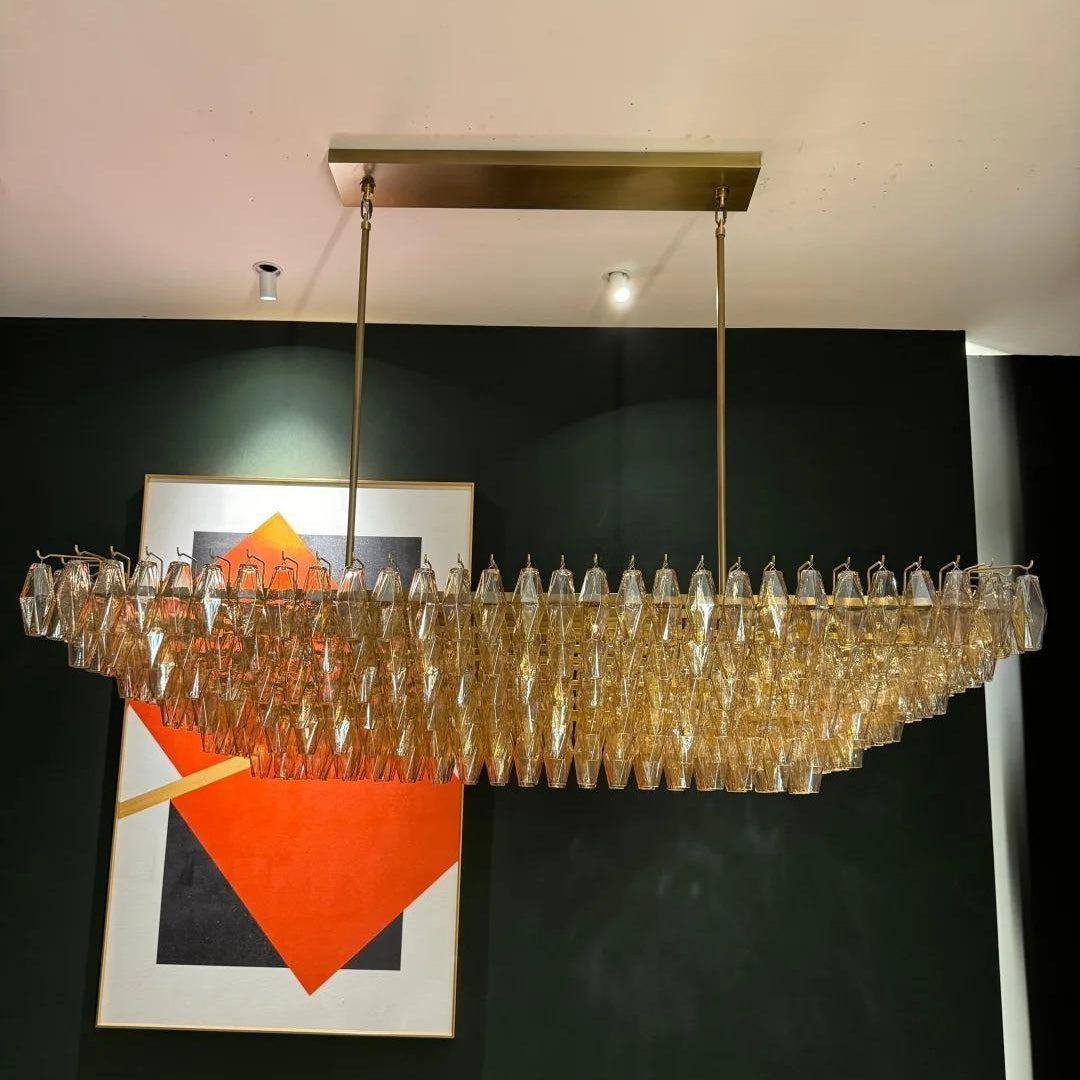 Chara 74" Amber Murano Glass Rectangular Tiered Chandelier