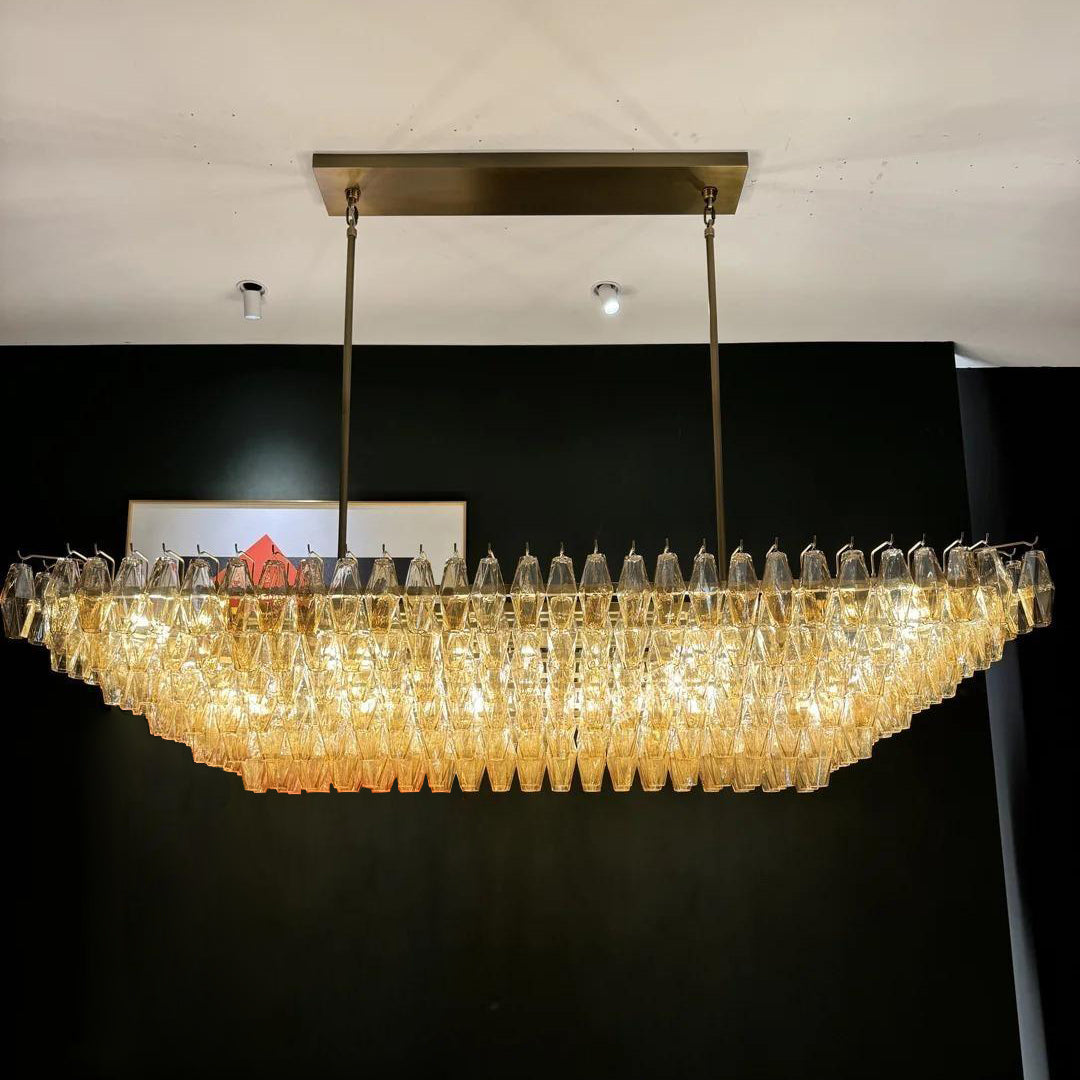Chara 74" Amber Murano Glass Rectangular Tiered Chandelier