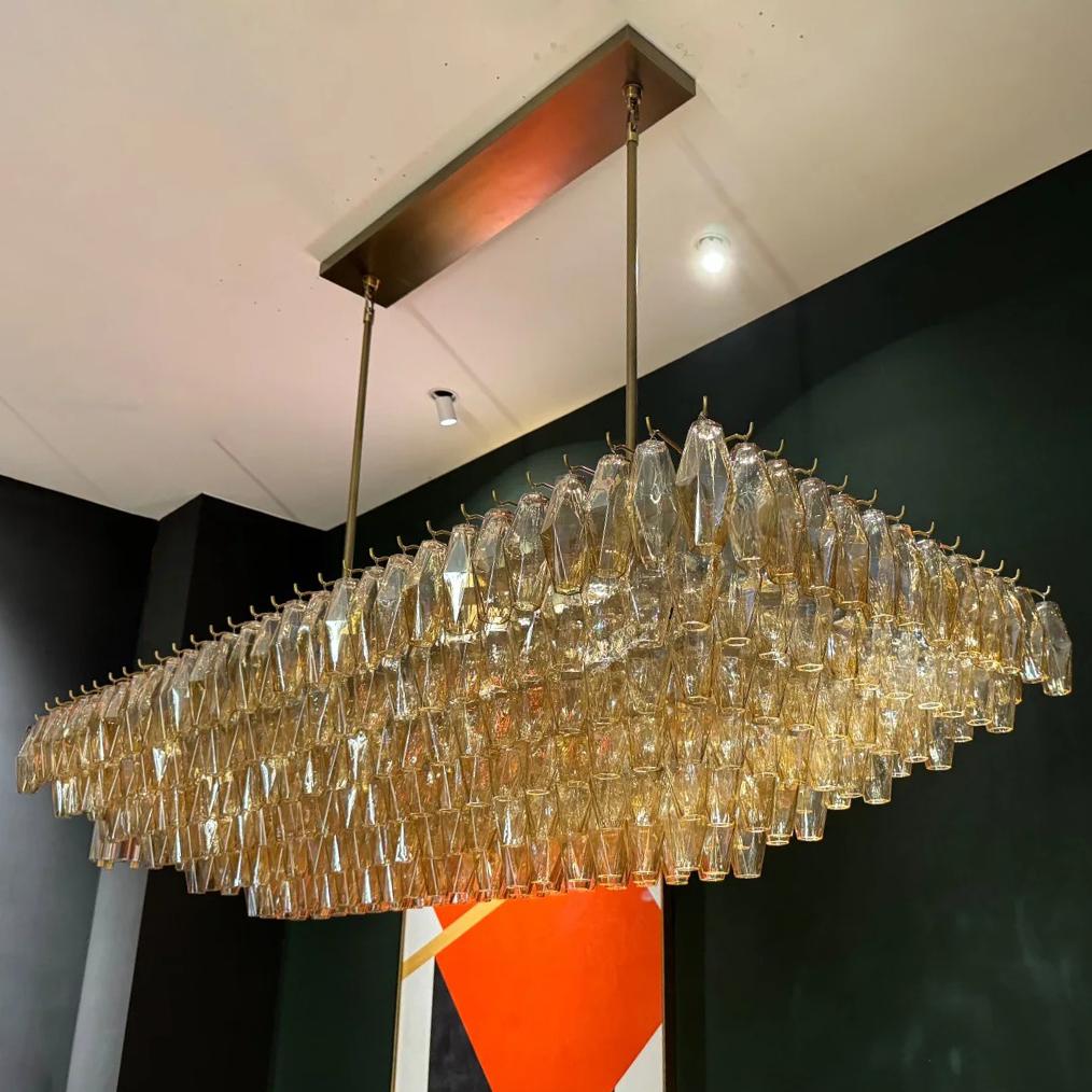 Chara 74" Amber Murano Glass Rectangular Tiered Chandelier