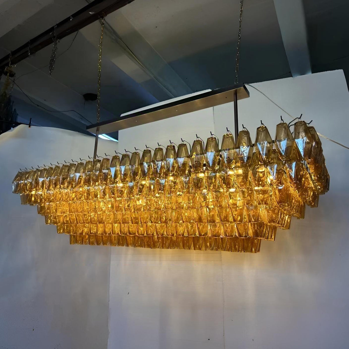 Chara 74" Amber Murano Glass Rectangular Tiered Chandelier