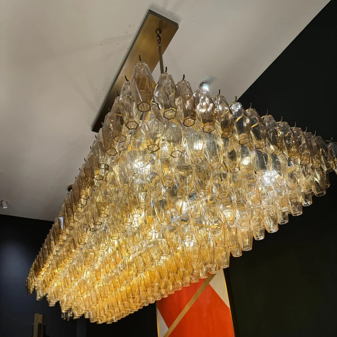 Chara 74" Amber Murano Glass Rectangular Tiered Chandelier