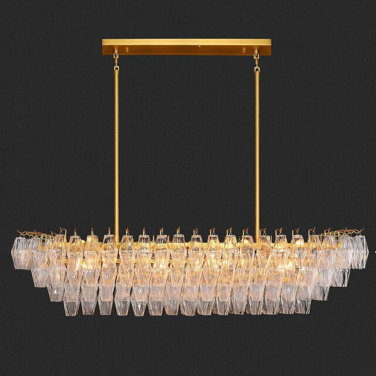 Chara 54" Clear Murano Glass Rectangular Tiered Chandelier
