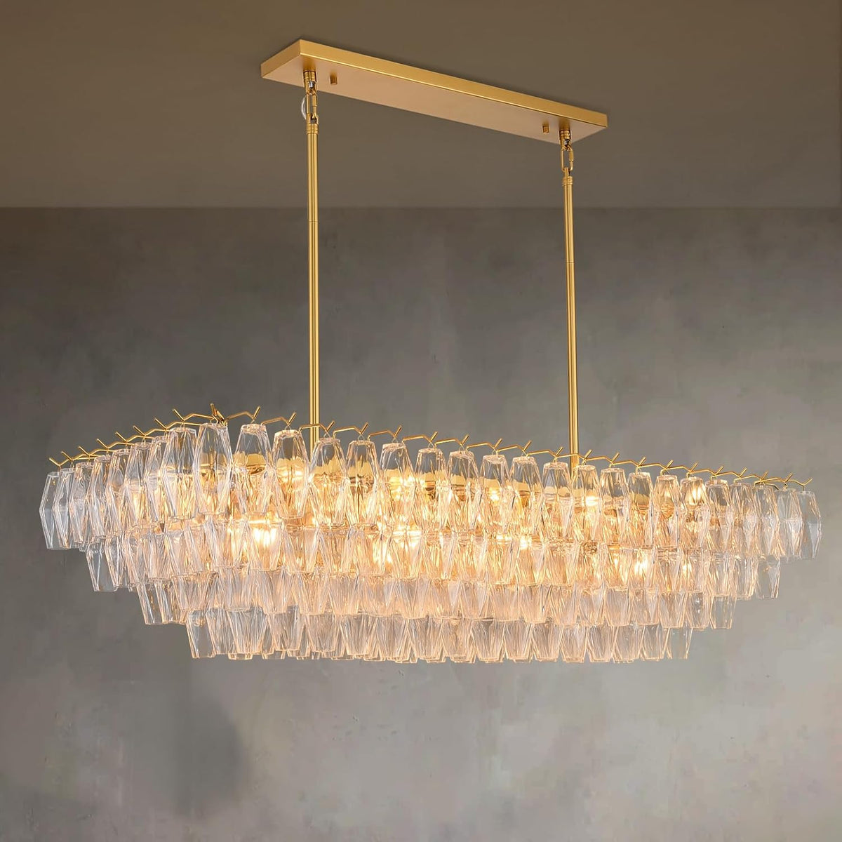 Chara 54" Clear Murano Glass Rectangular Tiered Chandelier