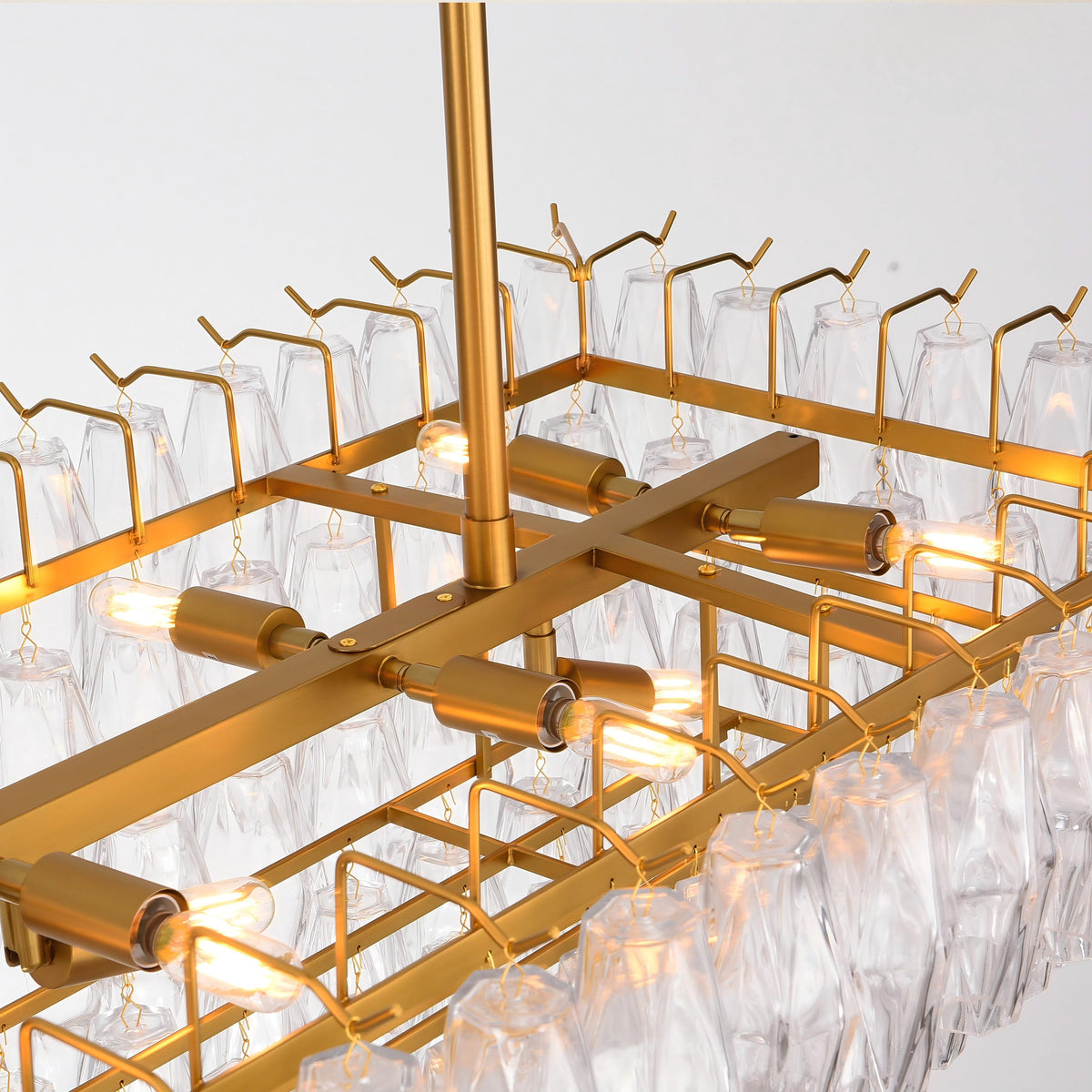 Chara 54" Clear Murano Glass Rectangular Tiered Chandelier
