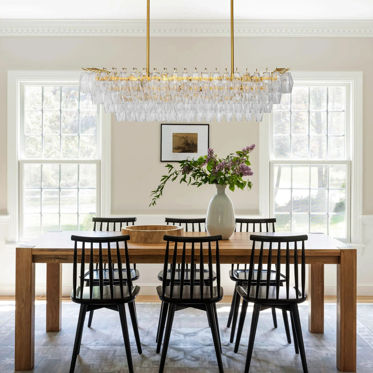 Chara 54" Clear Murano Glass Rectangular Tiered Chandelier