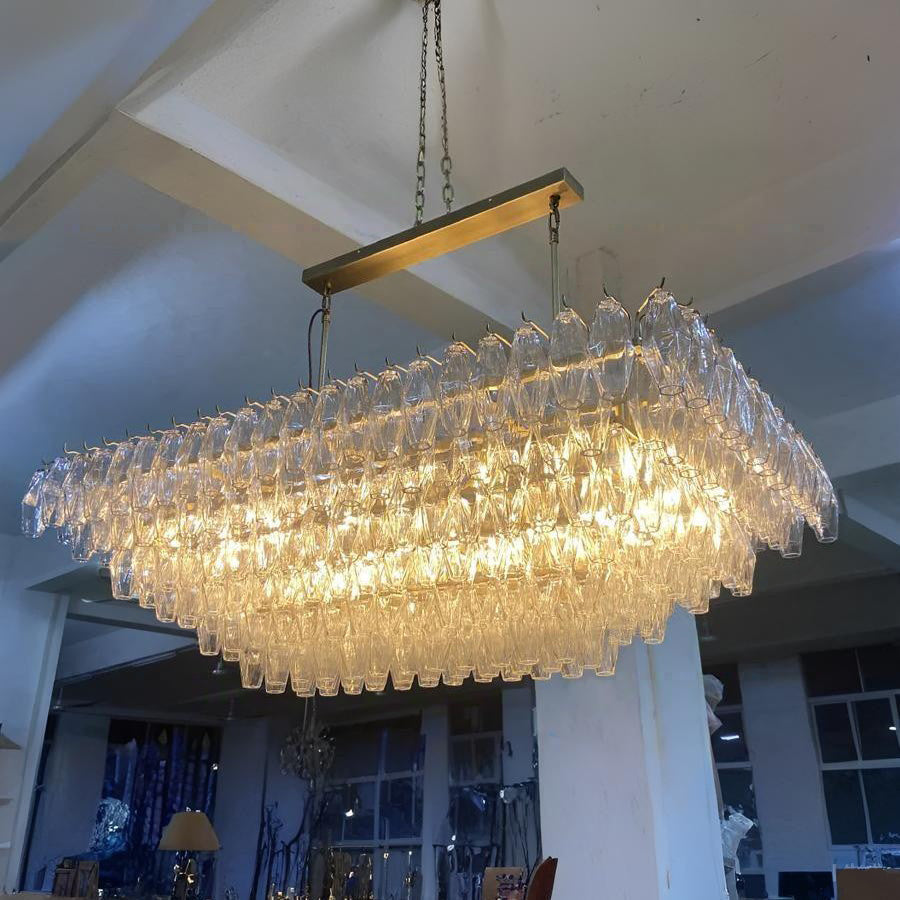 Chara 54" Clear Murano Glass Rectangular Tiered Chandelier