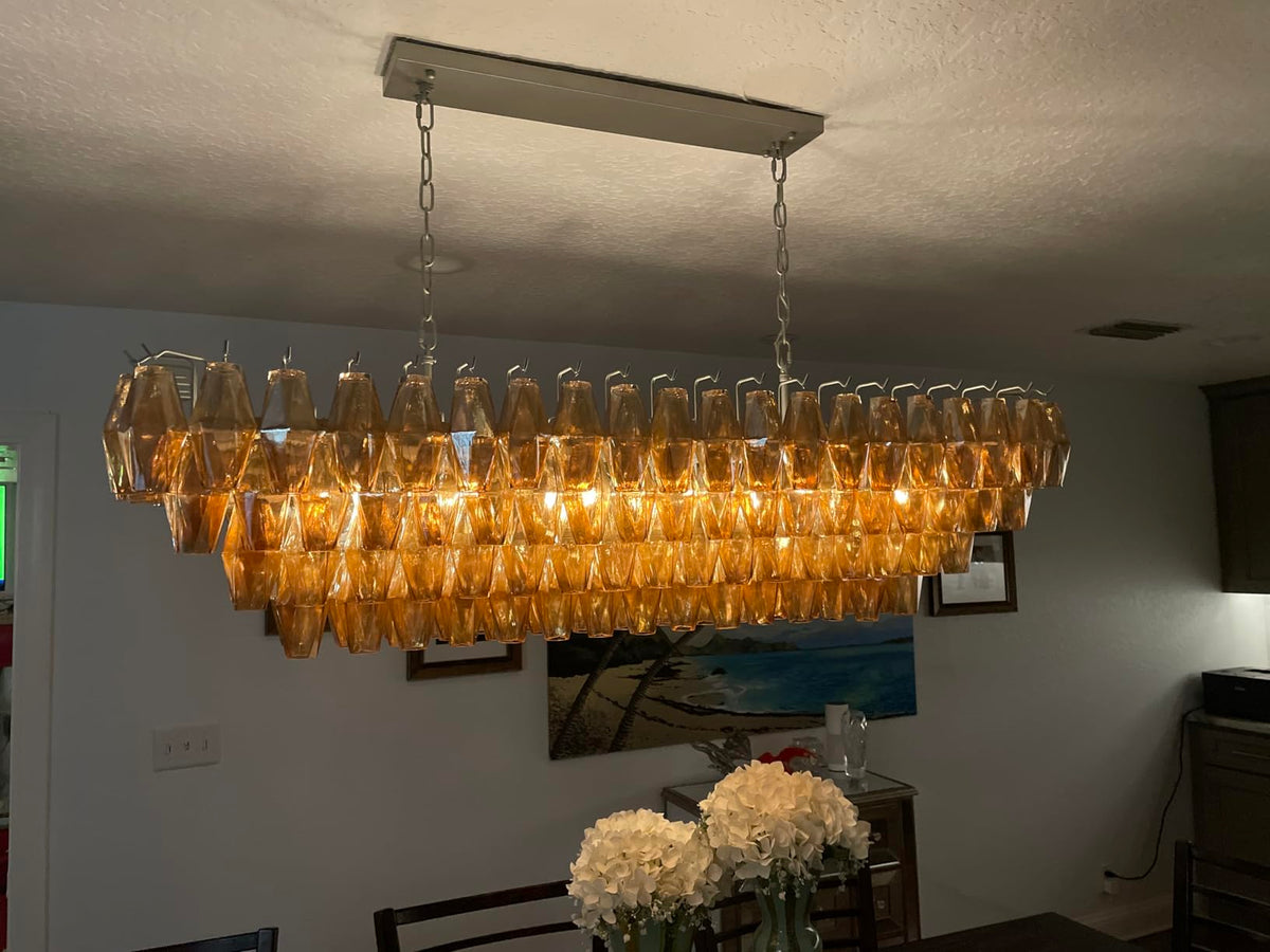 Chara 54" Amber Murano Glass Rectangular Tiered Chandelier