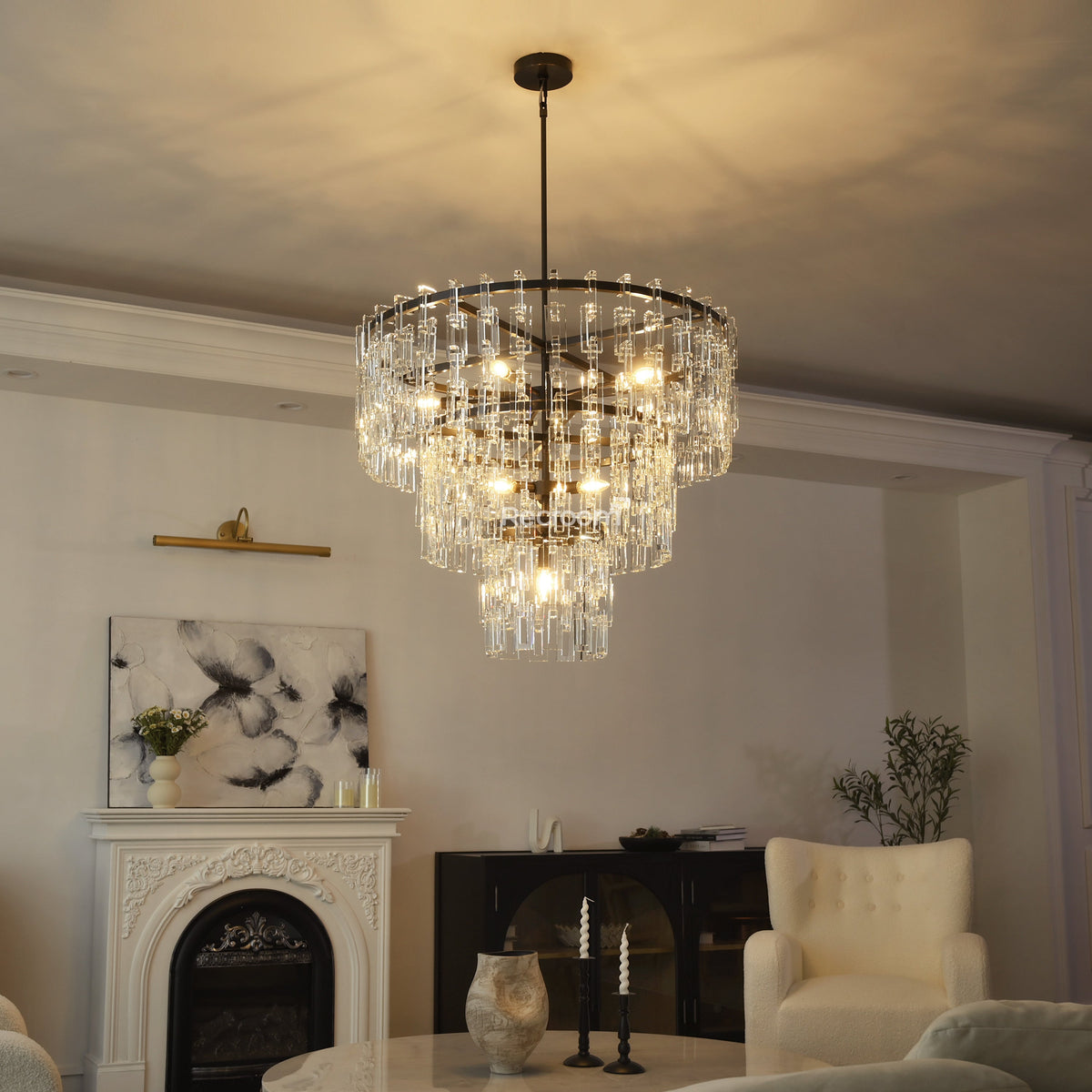 Virelle 36 Inch Chain Crystal Tiered Chandelier