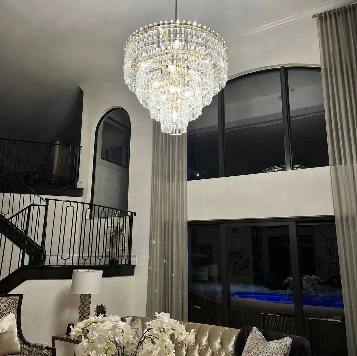 Virelle 48 Inch Chain Crystal Tiered Chandelier