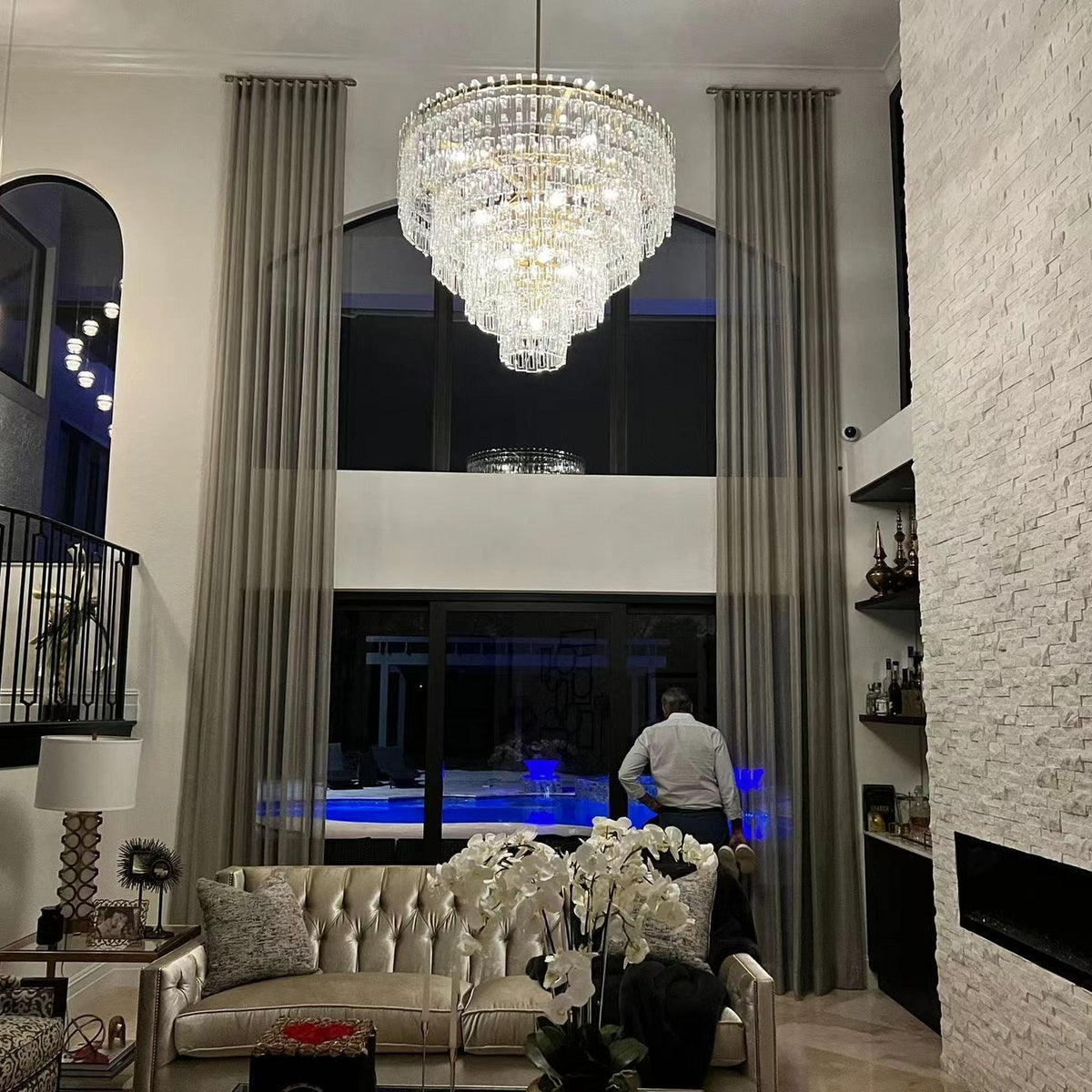 Virelle 48 Inch Chain Crystal Tiered Chandelier