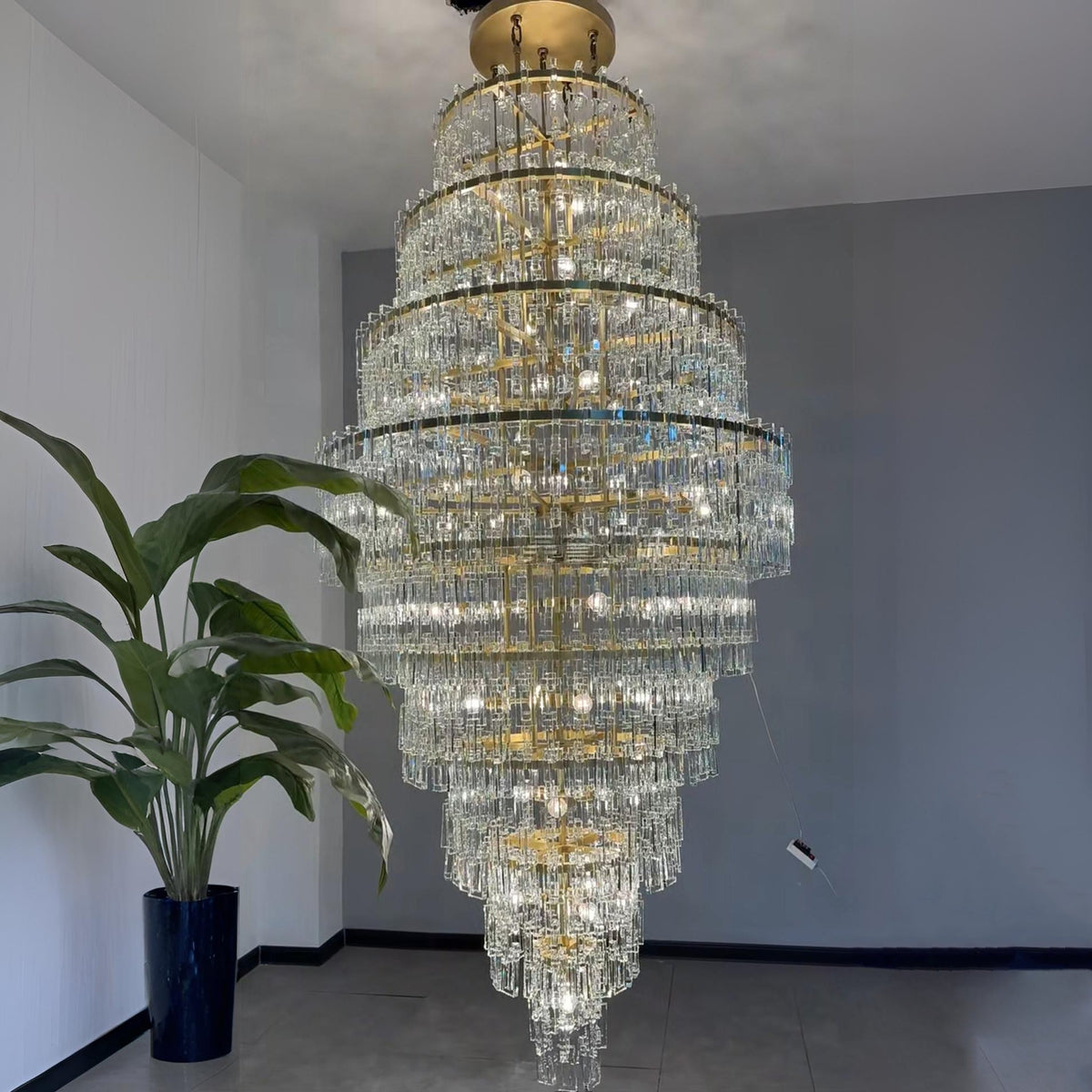 Virelle 48 Inch Chain Crystal Tiered Long Chandelier