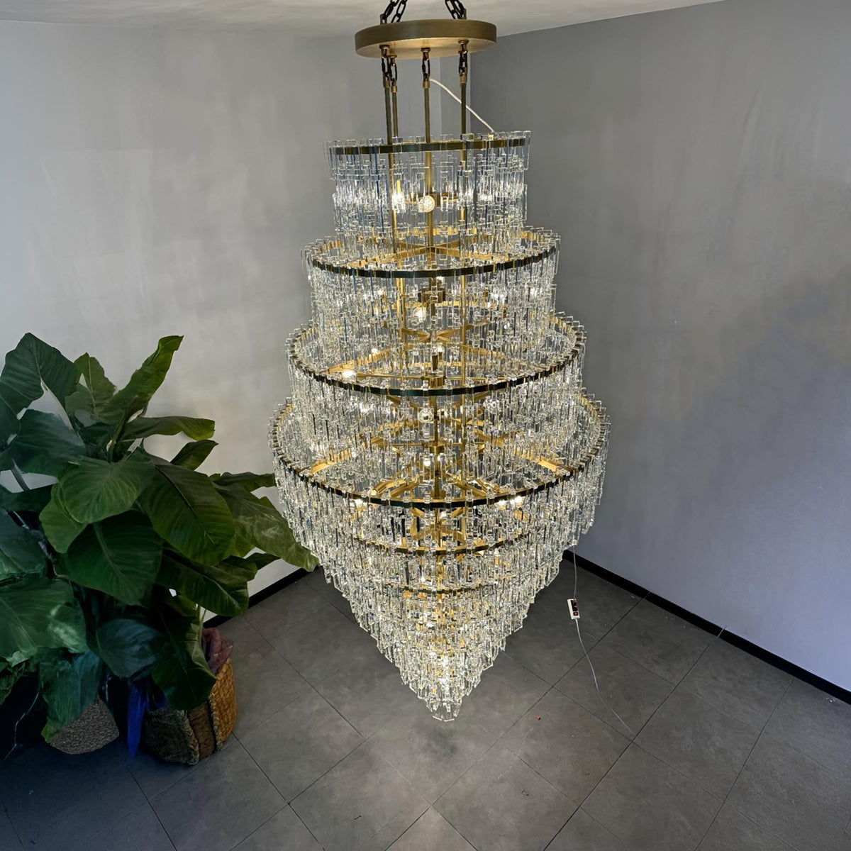Virelle 48 Inch Chain Crystal Tiered Long Chandelier