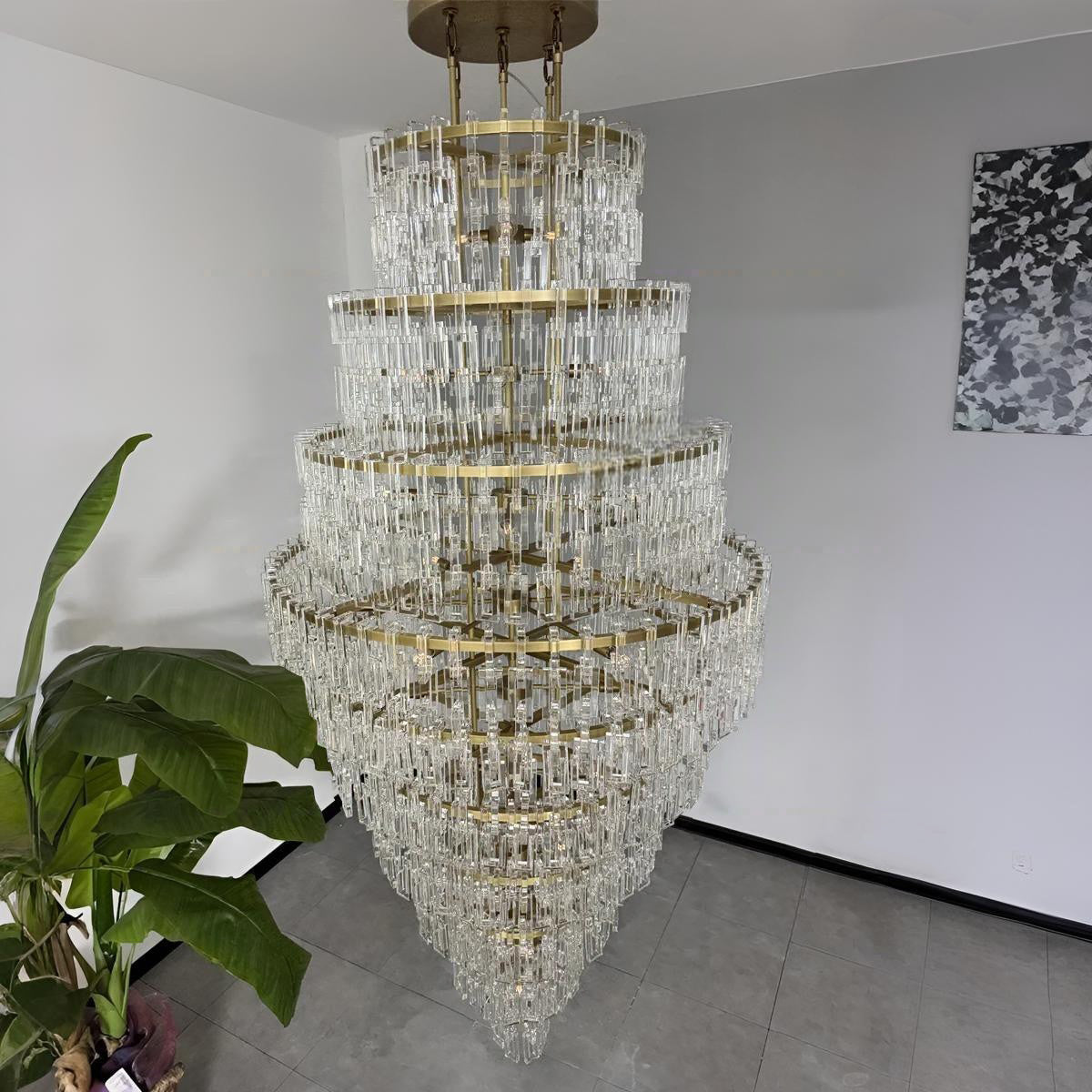 Virelle 48 Inch Chain Crystal Tiered Long Chandelier