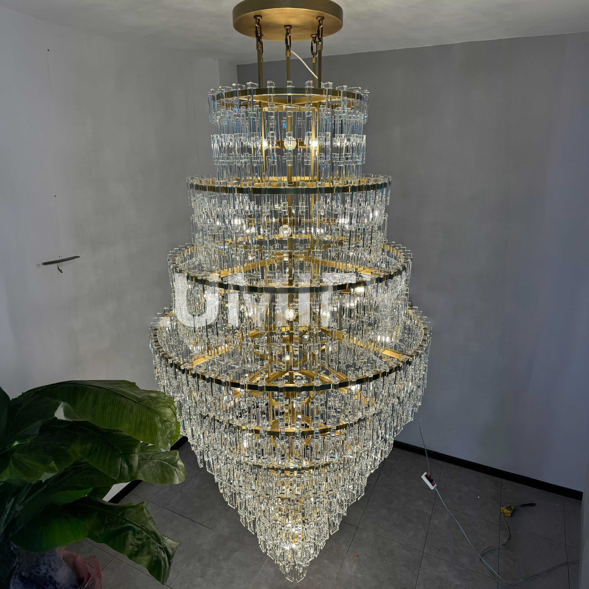 Virelle 48 Inch Chain Crystal Tiered Long Chandelier