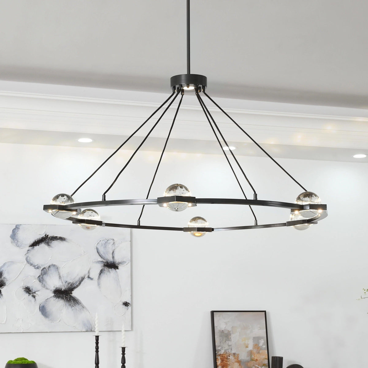 Caldris 48 Inch Globe Crystal Ring Chandelier