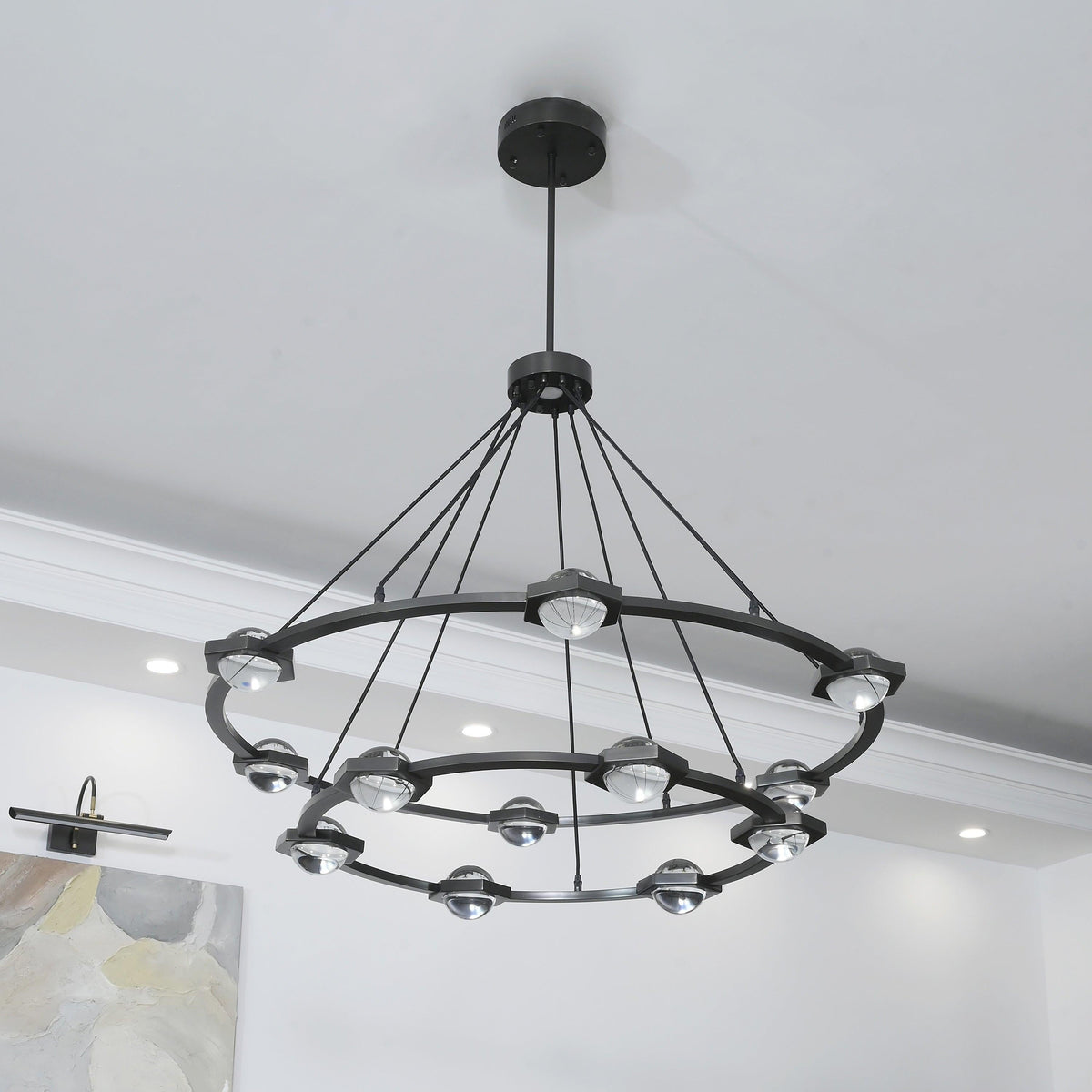 Caldris 48 Inch Globe Crystal Tiered Ring Chandelier