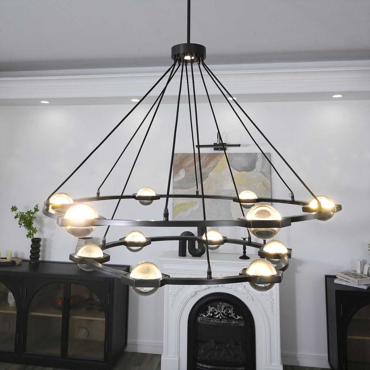 Caldris 48 Inch Globe Crystal Tiered Ring Chandelier