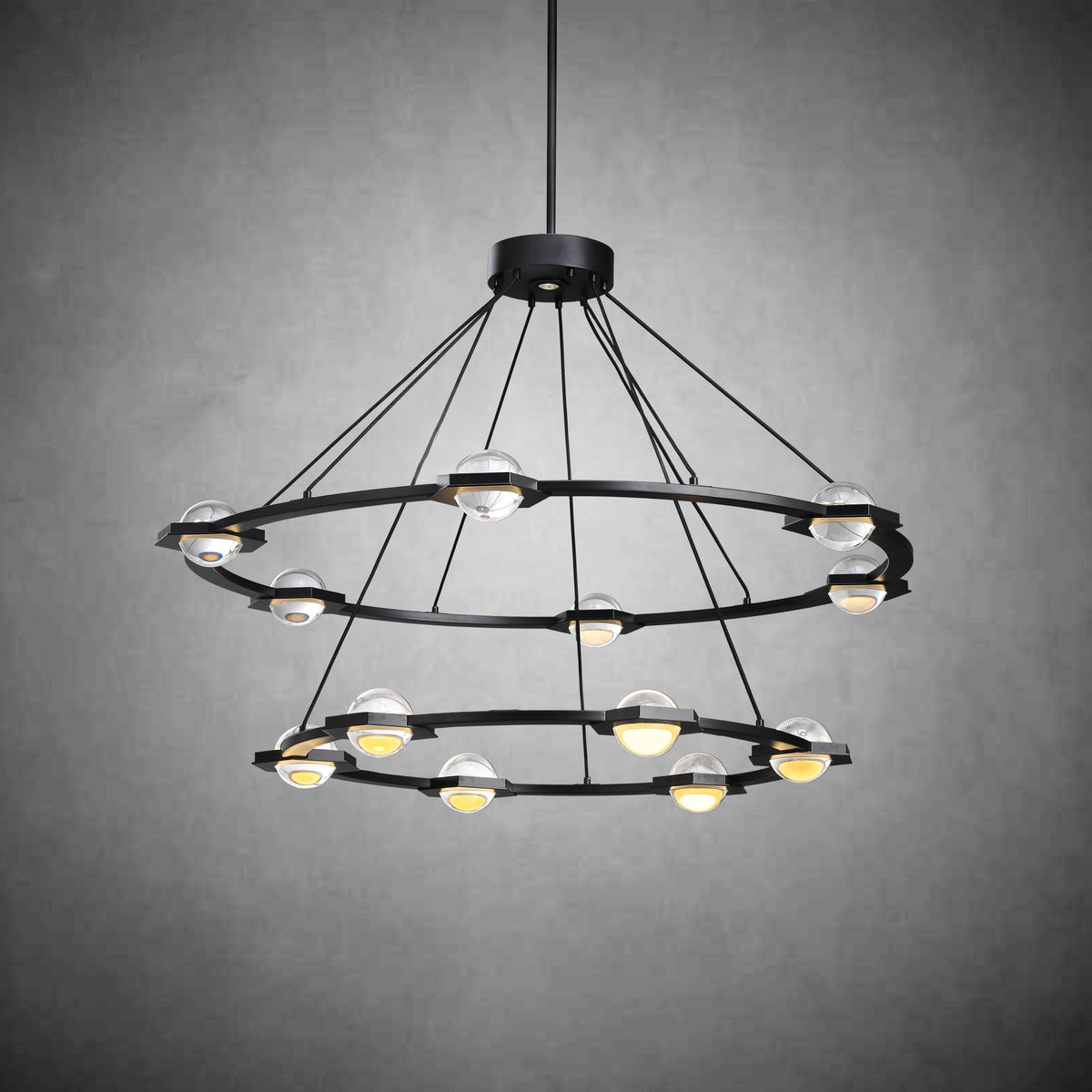 Caldris 48 Inch Globe Crystal Tiered Ring Chandelier
