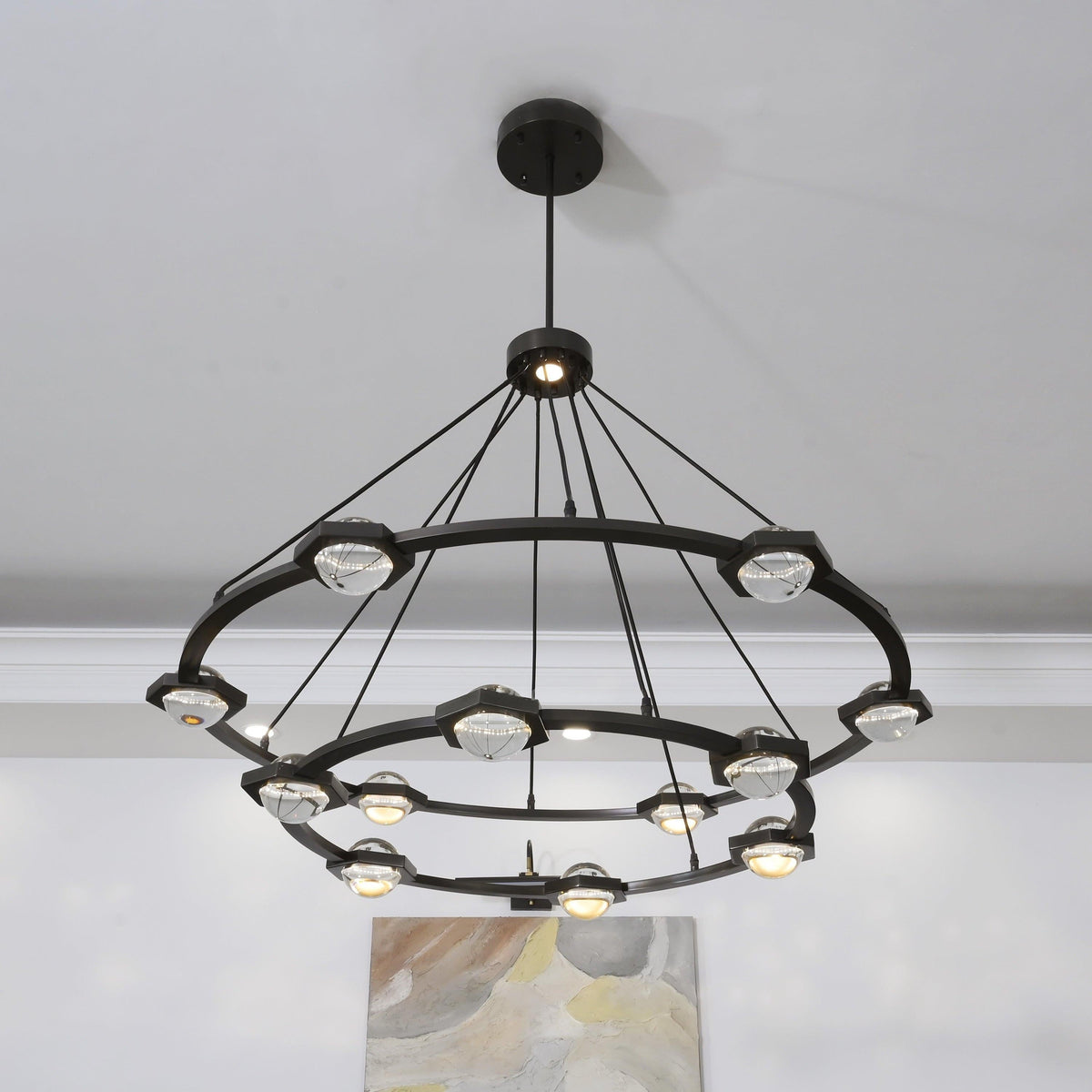 Caldris 48 Inch Globe Crystal Tiered Ring Chandelier