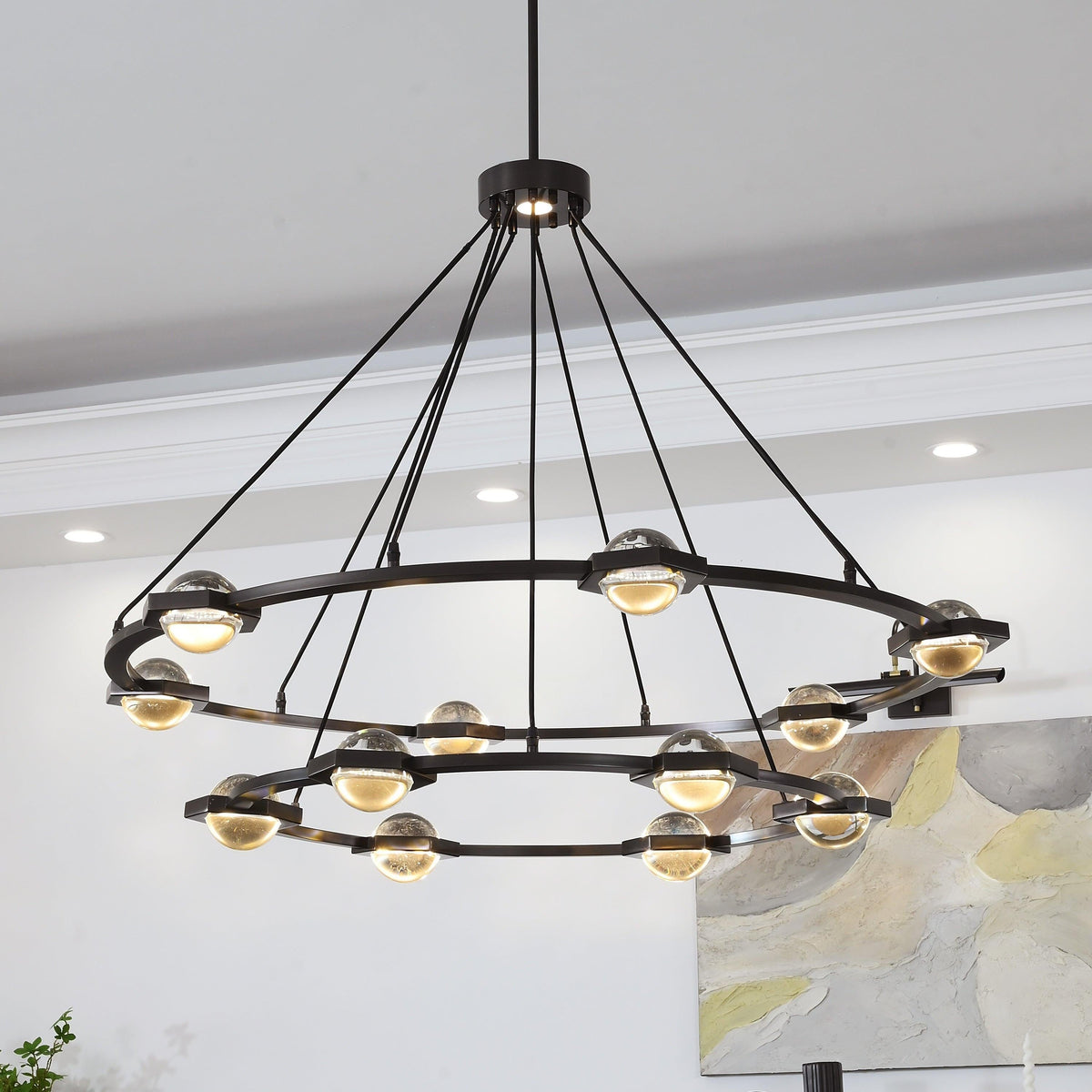 Caldris 48 Inch Globe Crystal Tiered Ring Chandelier