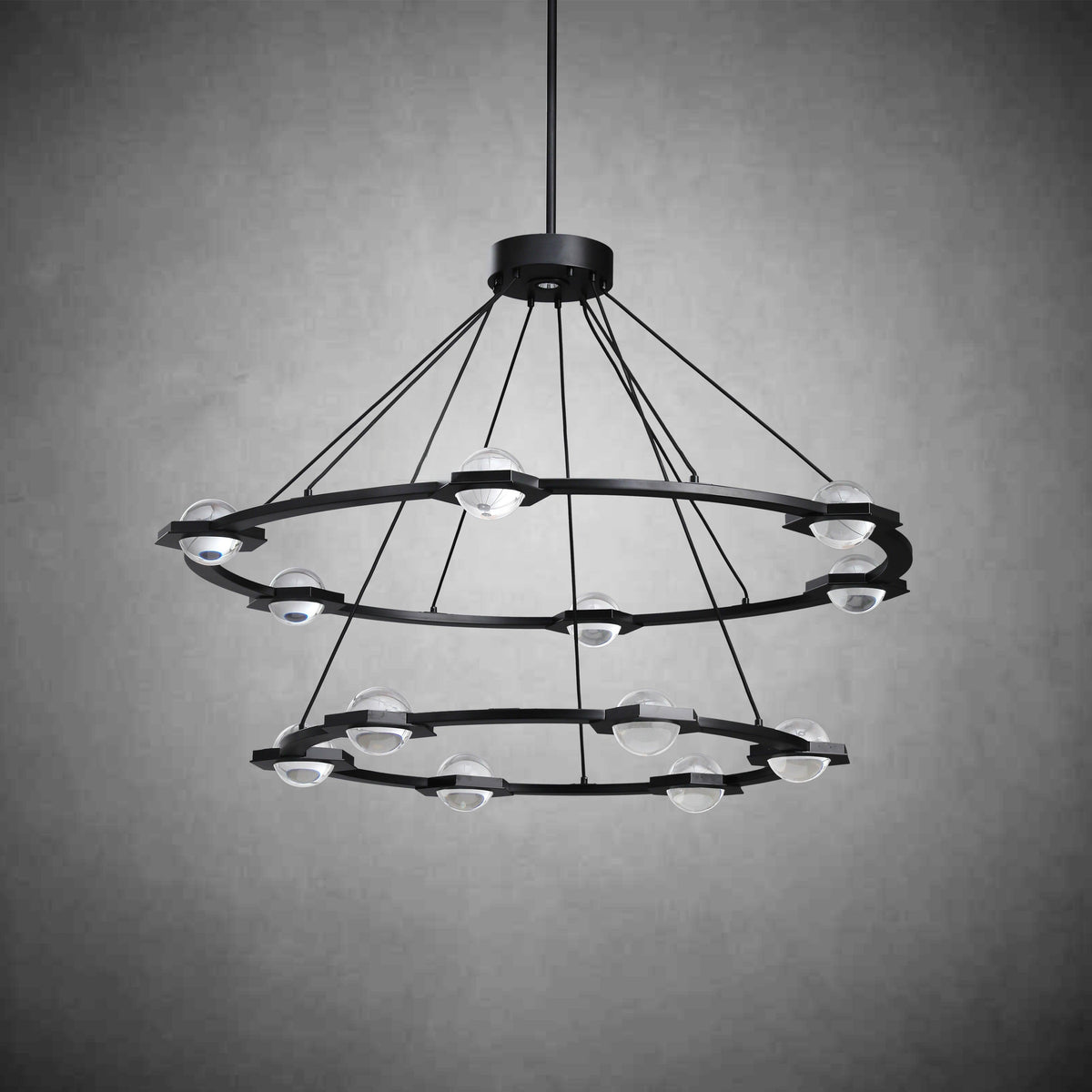 Caldris 48 Inch Globe Crystal Tiered Ring Chandelier