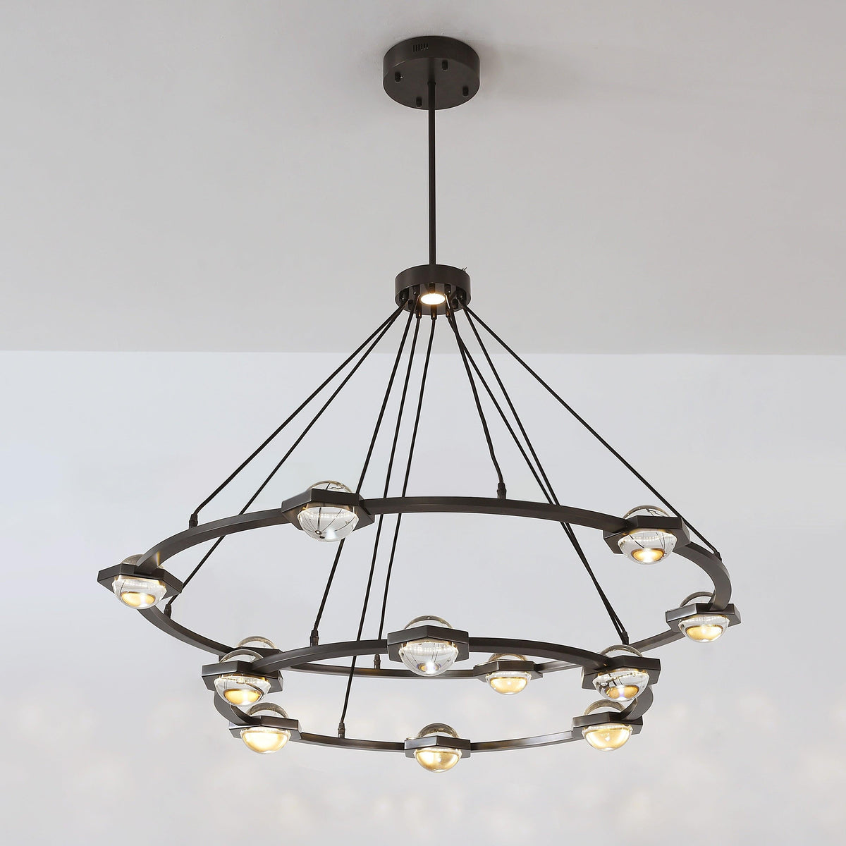 Caldris 48 Inch Globe Crystal Tiered Ring Chandelier