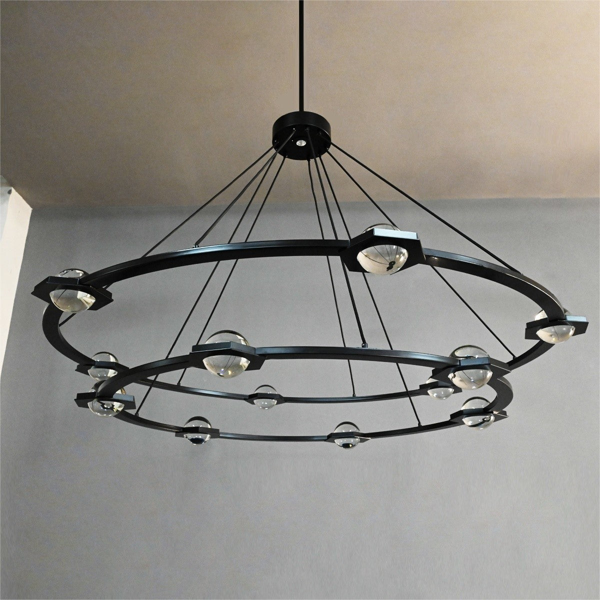 Caldris 60 Inch Globe Crystal Tiered Ring Chandelier