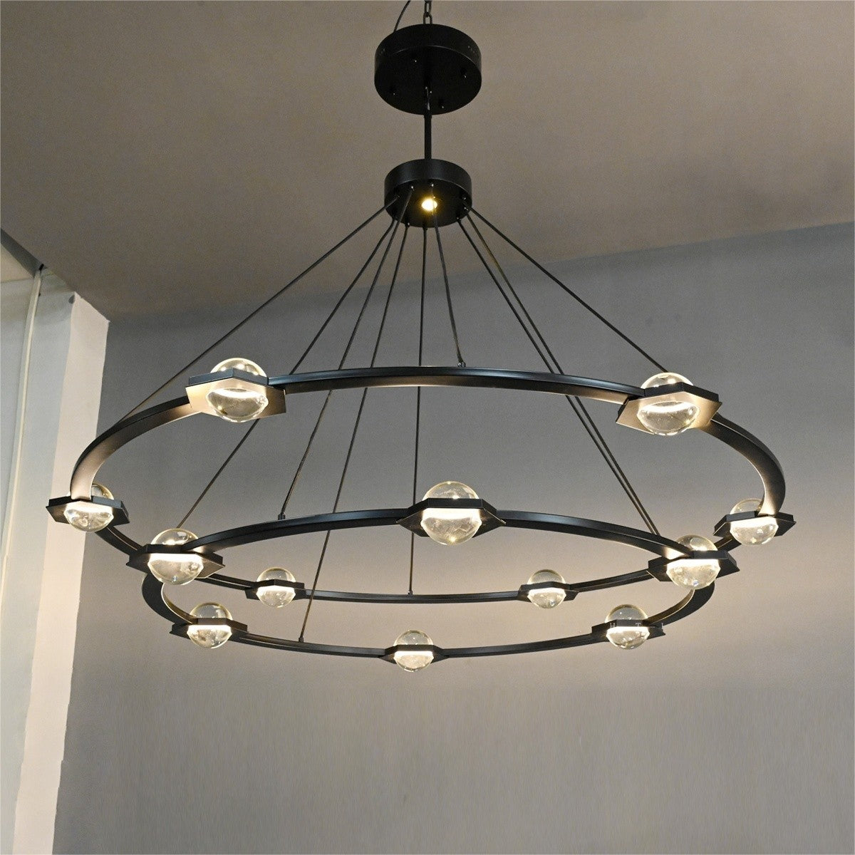 Caldris 60 Inch Globe Crystal Tiered Ring Chandelier