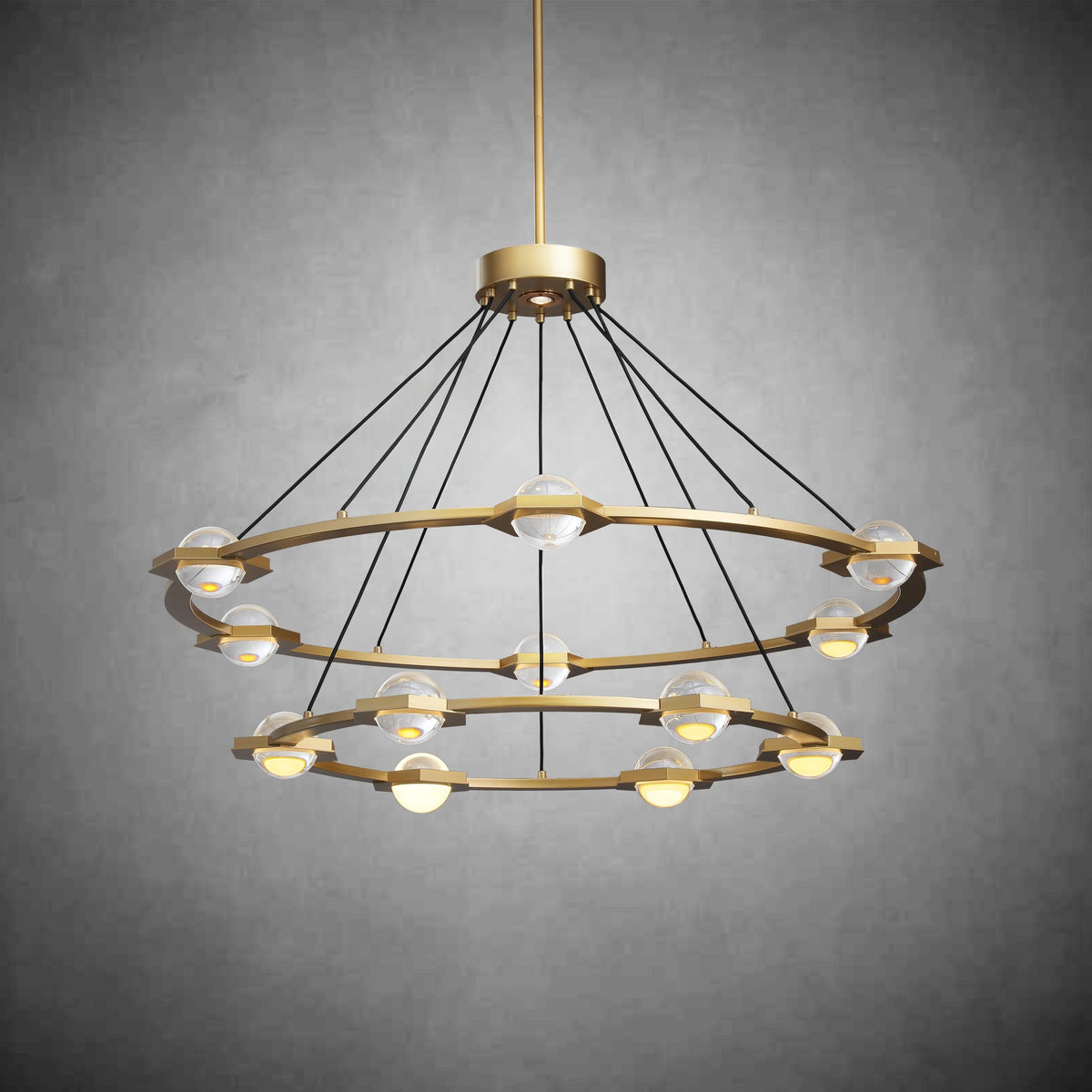 Caldris 48 Inch Globe Crystal Tiered Ring Chandelier
