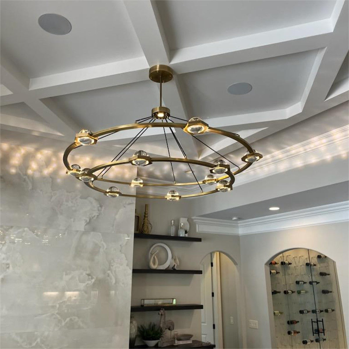 Caldris 60 Inch Globe Crystal Tiered Ring Chandelier