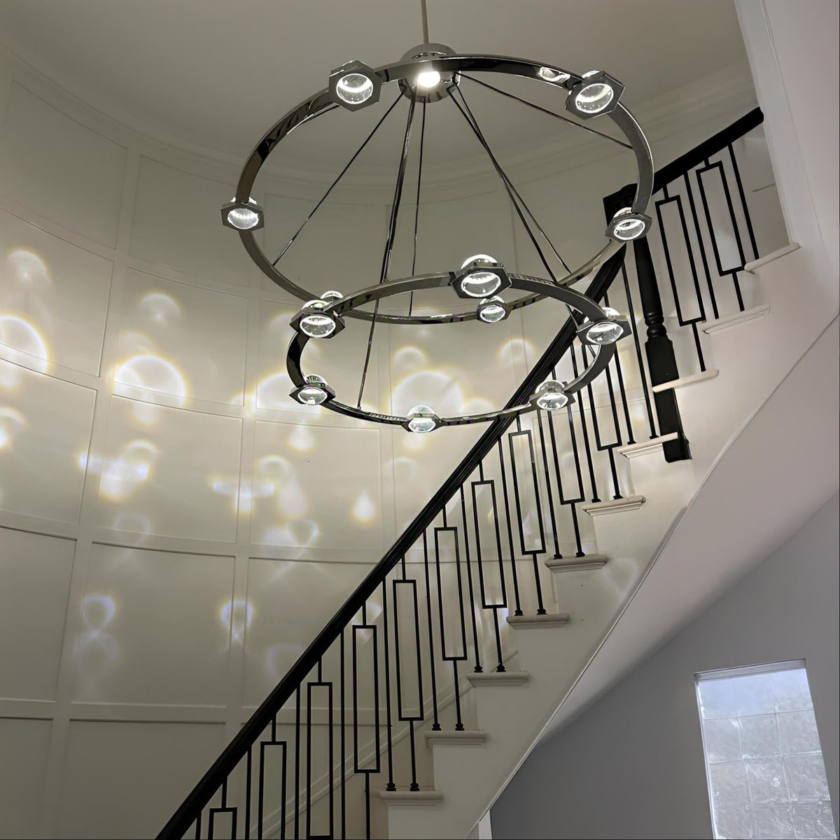 Caldris 48 Inch Globe Crystal Tiered Ring Chandelier