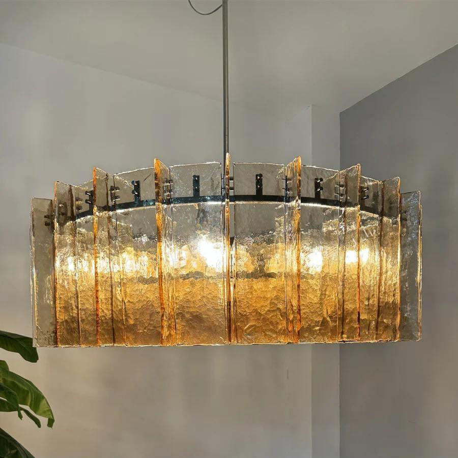 Zorion 36 Inch Amber Textured Glass Round Chandelier