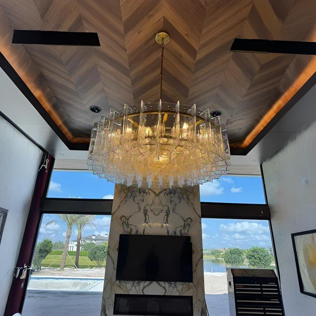 Zorion 48 Inch Clear Textured Glass Round Chandelier