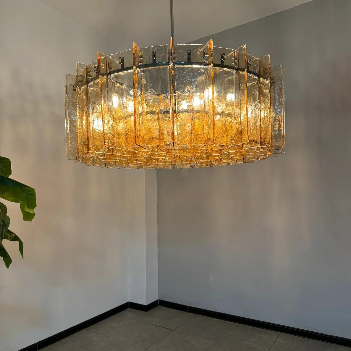 Zorion 48 Inch Amber Textured Glass Round Chandelier