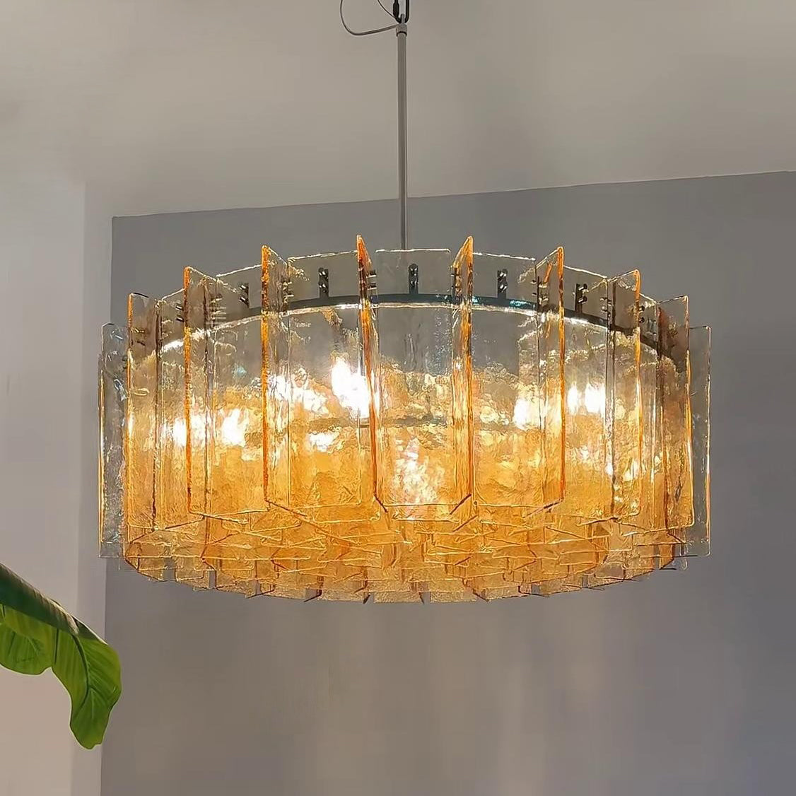 Zorion 48 Inch Amber Textured Glass Round Chandelier