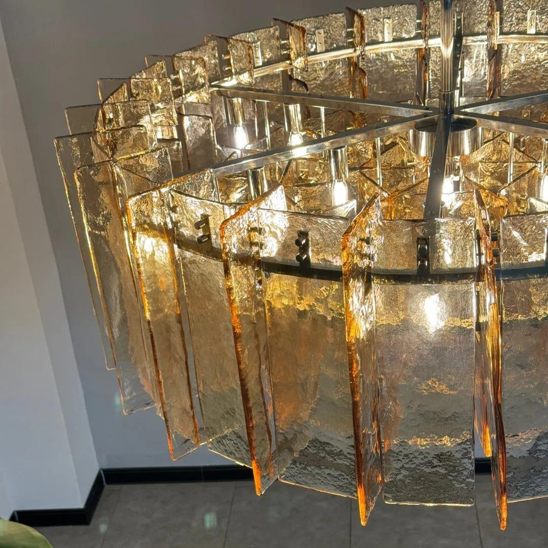 Zorion 48 Inch Amber Textured Glass Round Chandelier